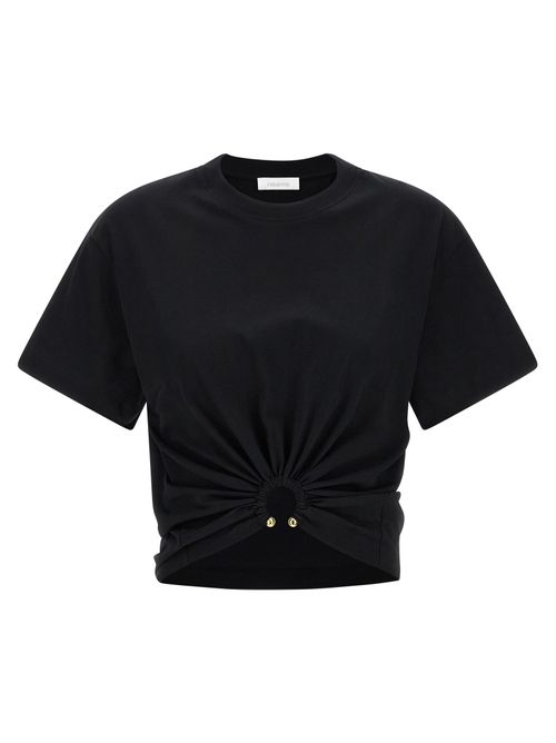 Metal-Pierced Twisted Cotton T-Shirt — Black