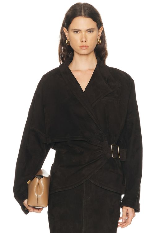 DARKPARK Cindy Suede Contour Jacket in Dark Brown - Chocolate. M also in