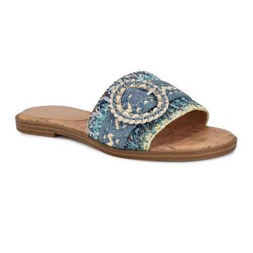 Nine West Poland Open Toe Slip-On Women's Casual Flat Sandals, : , Blue Ivory Tea