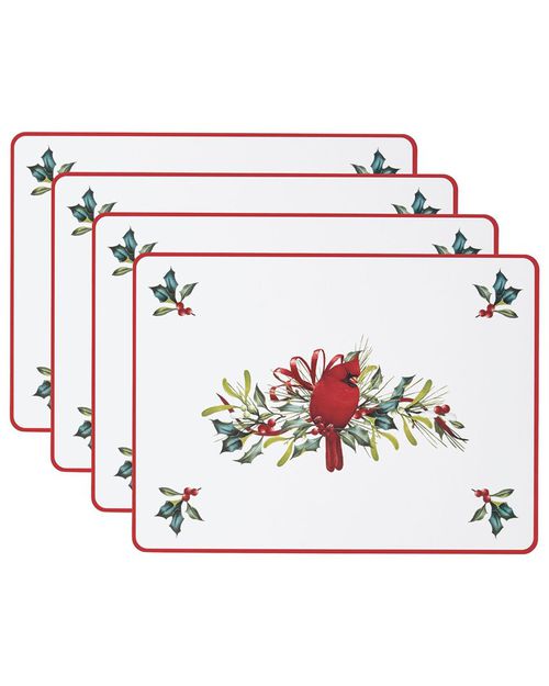 Set Of 4 Winter Greetings Cardinal Cork Placemats