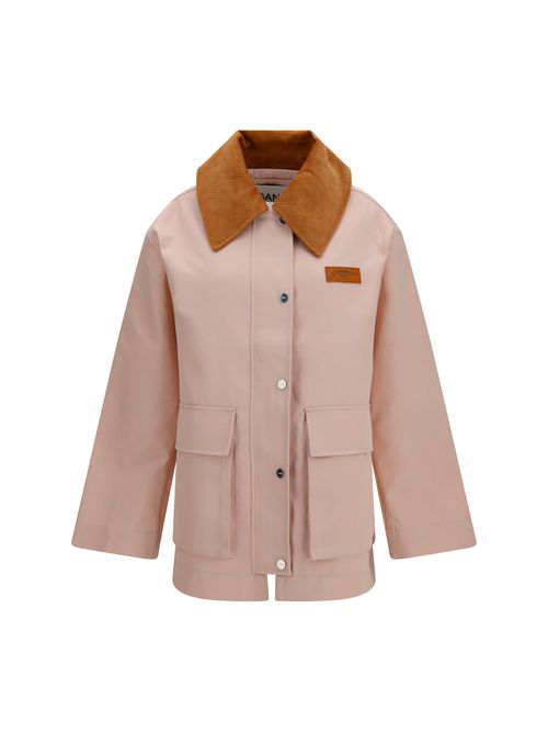 Twill with Contrasting Suede Collar Jacket — Pink