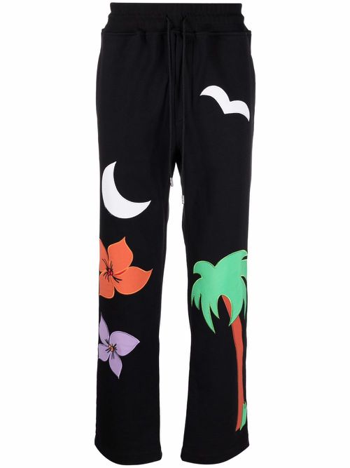 Embroidered straight track pants - Black