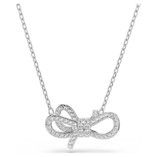 Lifelong pendant, Pavé, Bow, White, Rhodium plated
