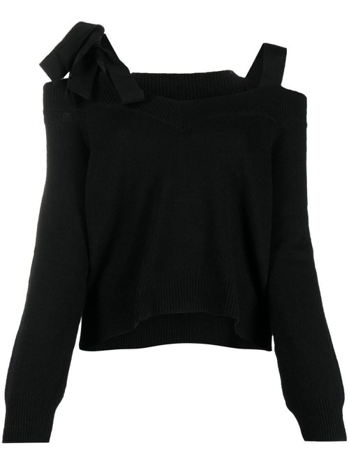 Bow-detail long-sleeve top - Black
