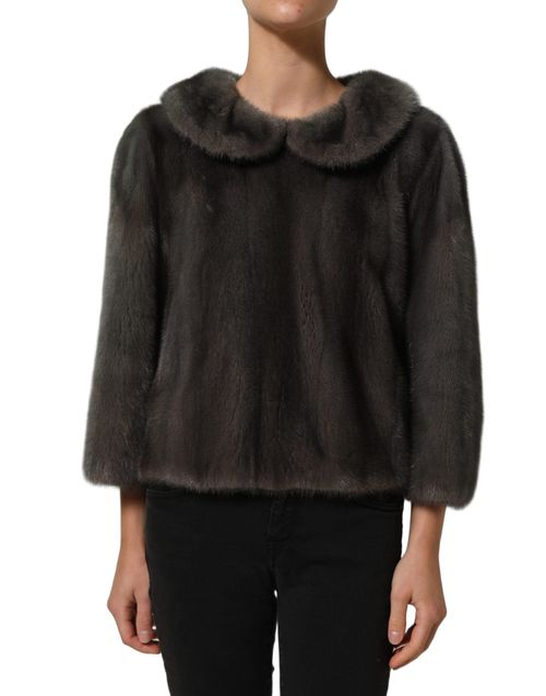 Mink Fur with Peter Pan Collar Blouse — Gray