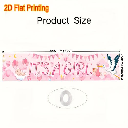 TEMU Pink " A Girl" Yard Banner - Cute 2d Flat Design With Balloons & Stars, Durable Polyester Indoor/outdoor Birthday Party Decor For Garden