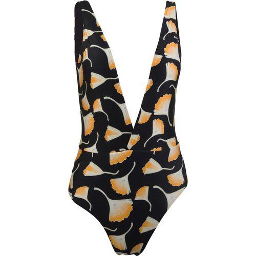 Jacky Deep Plunge One Piece Swimsuit - Ginkgo Black - Large