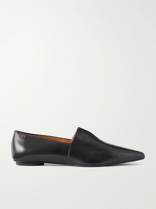 10k Leather Pointed-toe Ballet Flats - Black