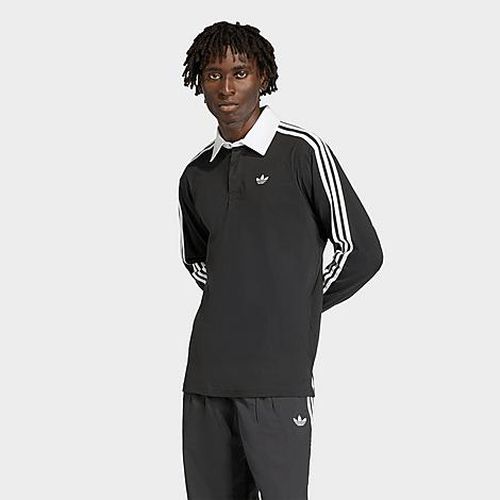 Men's Originals 3-Stripes Rugby Long-Sleeve Polo Shirt in Black