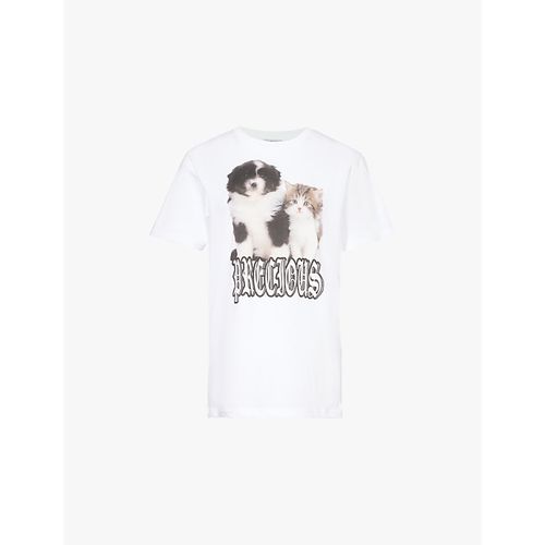 Womens White Puppy-print Short-sleeved Organic-cotton T-shirt S