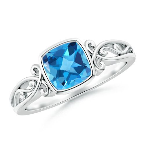 Angara 1.1 Carats Vintage Style Cushion Swiss Blue Topaz Solitaire Ring in Platinum