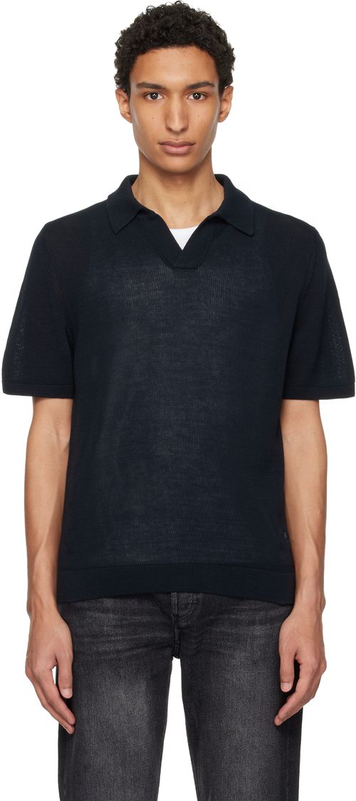 Navy Cotton Short Sleeve Polo