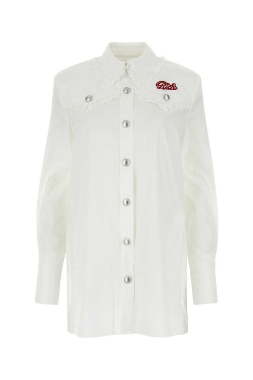 Ruffle-Collar Poplin Shirt Dress — White