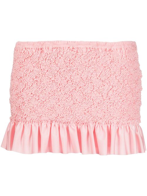 Shirred ruffle-hem mini skirt - Pink