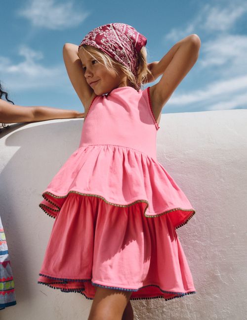 Girls Tiered Jersey Sundress in Pink | Size 2-3 Years