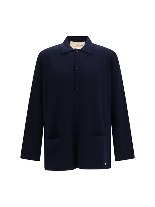Merino Wool VLogo Cardigan — Navy