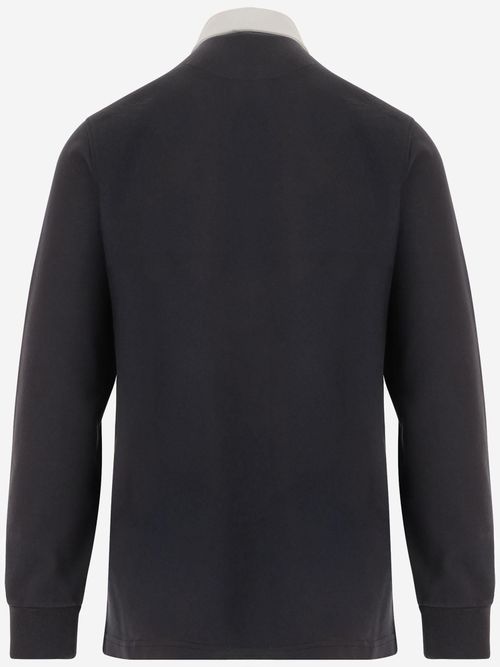 Long-Sleeved Cotton Polo Shirt — Black