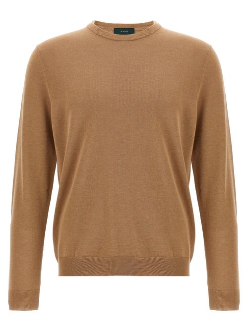 Crew Neck Cotton Sweater — Camel