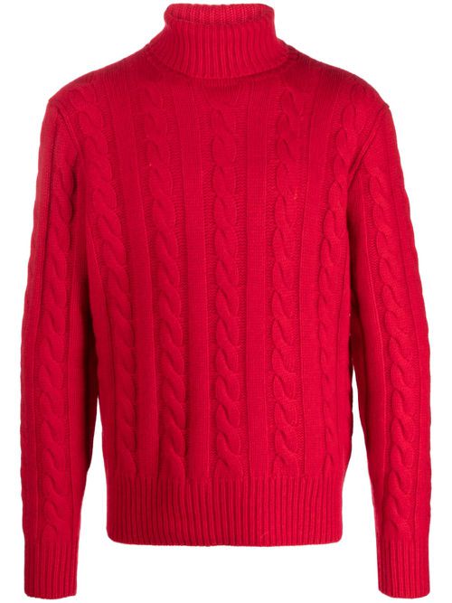 Cable-knit roll-neck jumper - Red