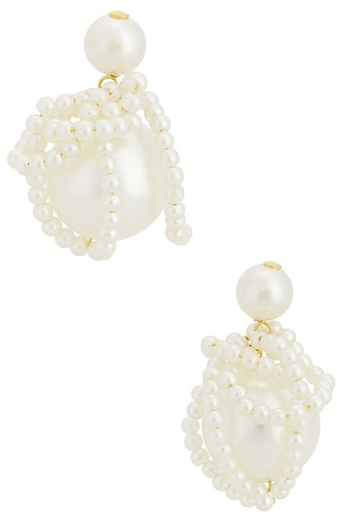 Completedworks Faux Pearl Earrings in 8k Gold Plated - White,Metallic Gold. a