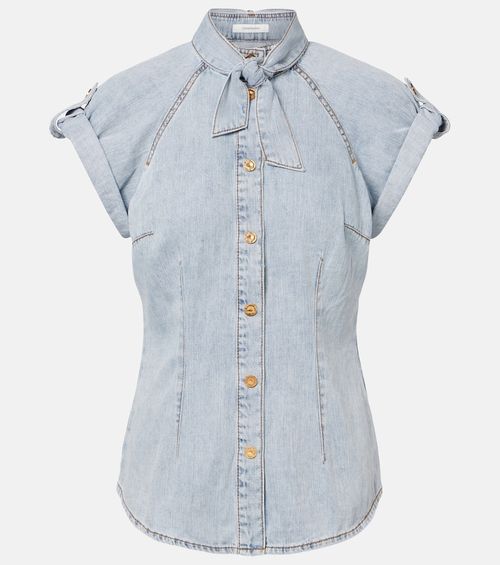 Tie-neck denim shirt