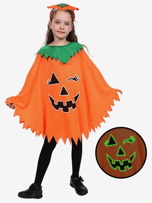 Halloween Glow-in-the-Dark Pumpkin Costume Set Luminous Cape And Hat Trick-or-Treat Full Outfit