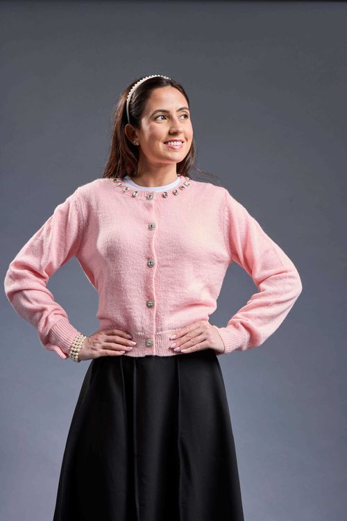 Knit Cardigan Beaded Neckline