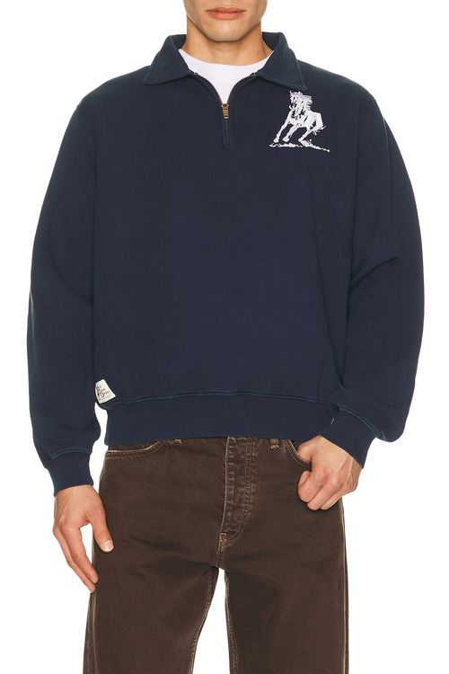 ONE OF THESE DAYS Running Horse Quarter Zip in Navy - Blue. L also in M, S, XL/1X, XXL/2X