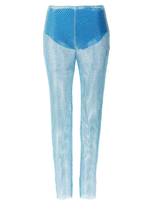 Sequin-Embellished Mesh Trousers — Blue