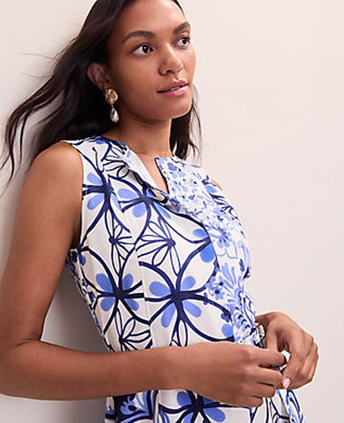Ann Taylor Petite Paisley Belted Flare Dress