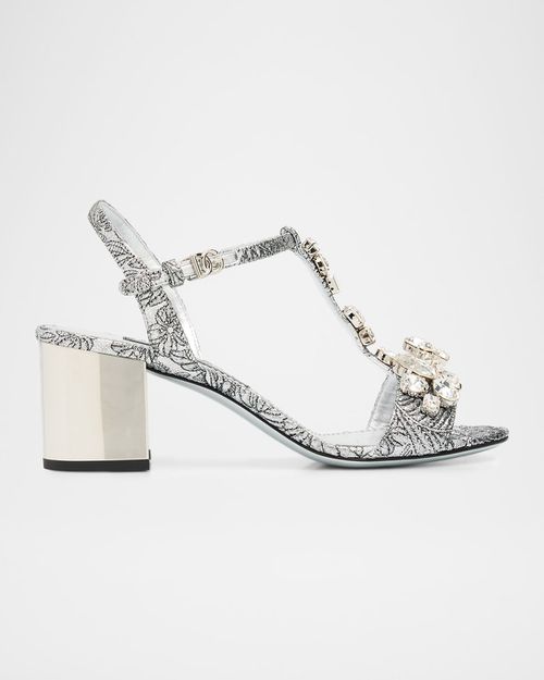 60mm Crystal Brocade Block-Heel Sandals