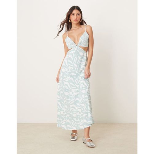 Abercrombie & Fitch Womens cut out waist maxi slip dress in green floral print - Multicolour - Large