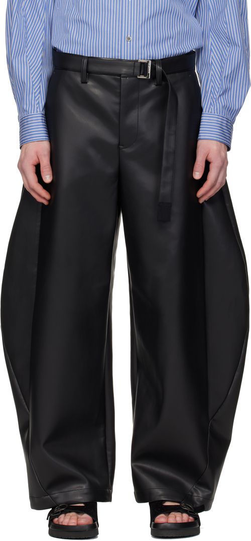 Black Belted Faux-Leather Trousers