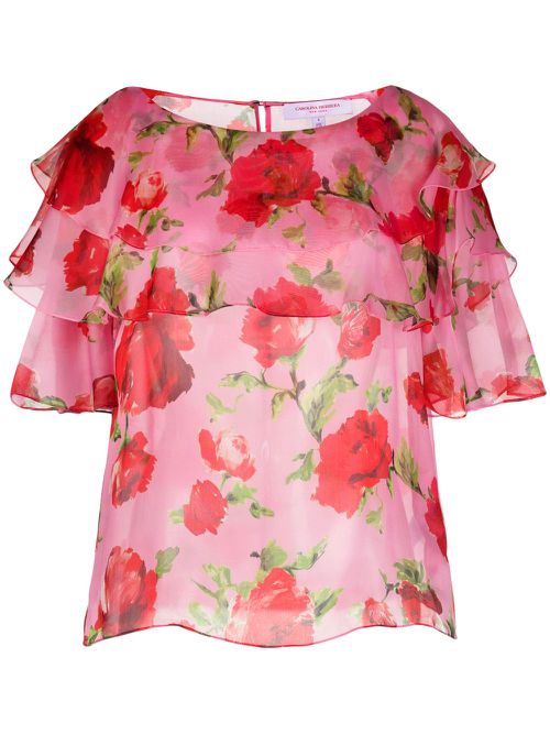 Floral-print silk blouse - Pink