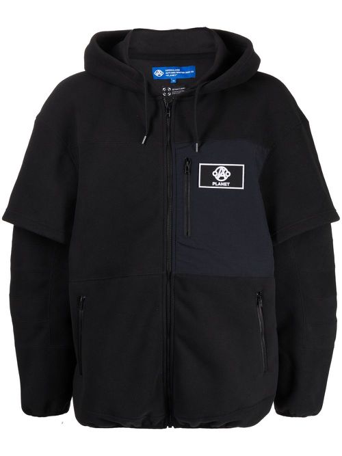 Logo patch zip-up hoodie - Black