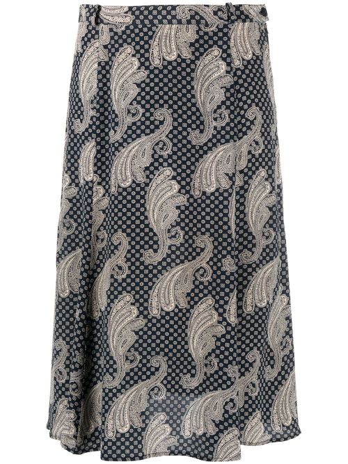 1980s printed flared knee-length skirt - Black