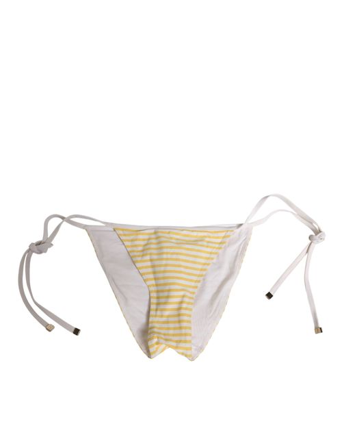 Striped Logo Tie-Side Bikini Bottom — White
