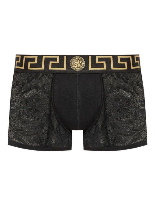 Grecca-waistband lace boxers - Black