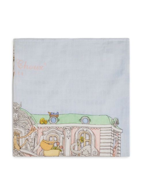 Illustration-print organic cotton blanket - Blue