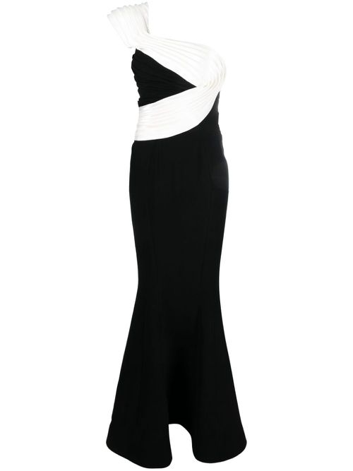 Draped one-shoulder long dress - Black