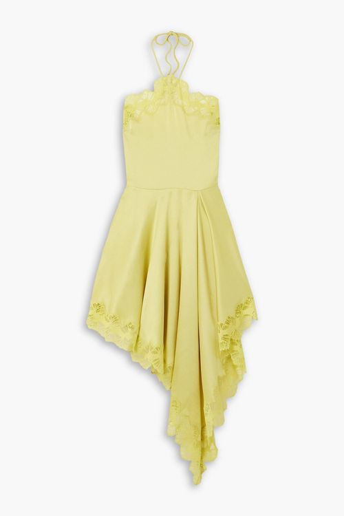 Asymmetric halterneck lace-trimmed satin mini dress - Yellow - IT 48