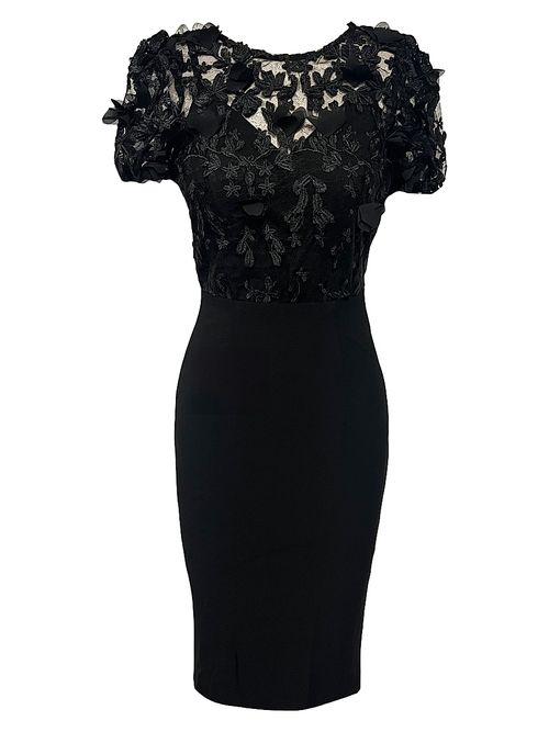 Women's Marianne Embroidered Blouson Mididress - Black