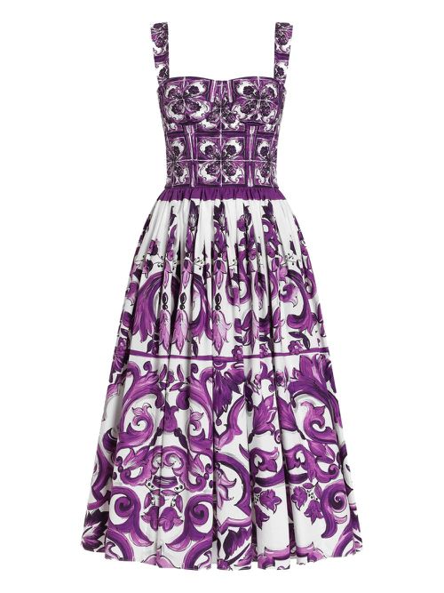 Majolica-print midi dress - Purple
