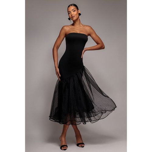 Goddiva Strapless Asymmetric Tiered Midaxi Dress - Black