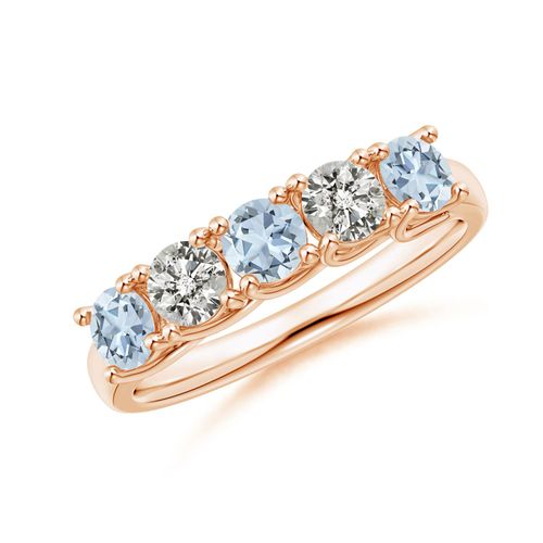 Angara 0.54 Carat Half Eternity Five Stone Aquamarine and Diamond Wedding Ring in 18K Rose Gold