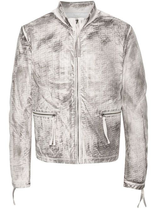 Abstarct-print biker jacket - White
