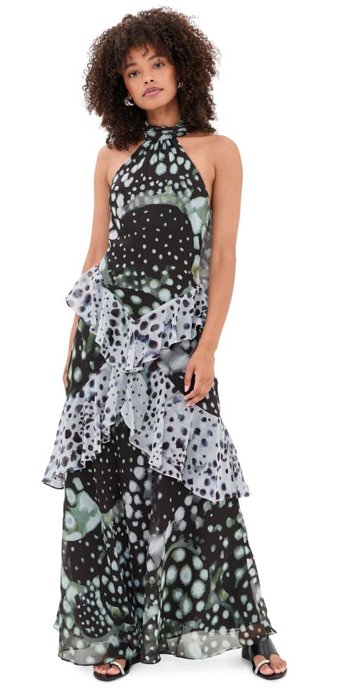 Iyla Printed Ruffle Gown Pearl Ray Inverse