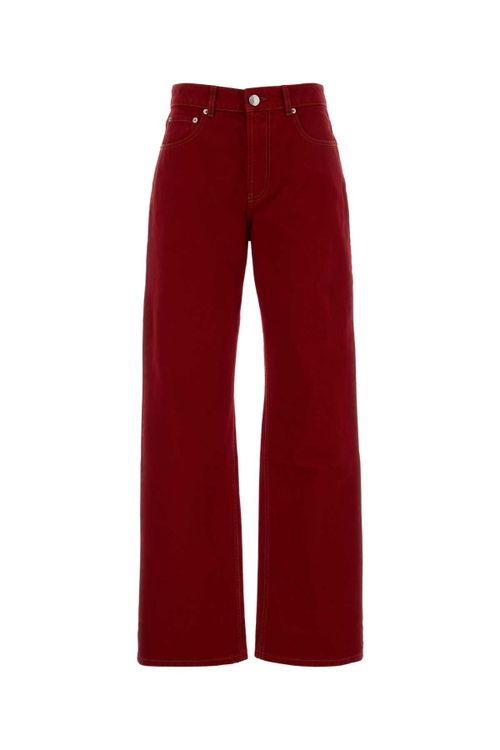 Wide-Leg Denim Jeans — Burgundy