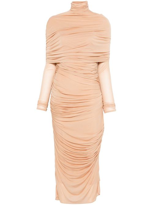 Ruched sheer midi dress - Neutrals