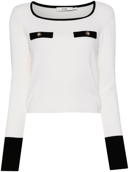 Round-neck cropped knitted top - Neutrals
